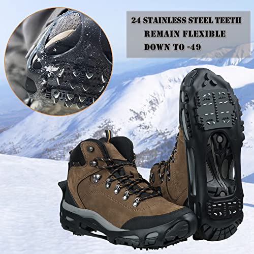 Ice Snow Traction Cleats with 24 Steel Crampons - Large