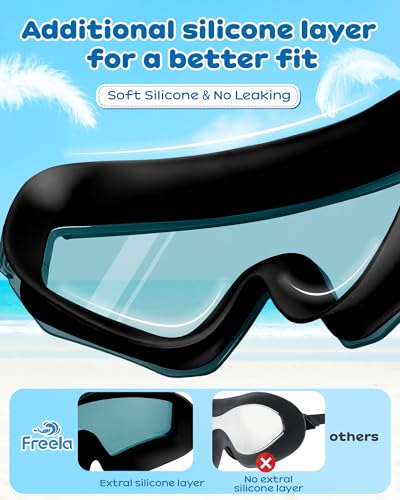 Freela Kids Swim Goggles Anti-Fog UV Protection, Green-Black & Black, 8-16 Years