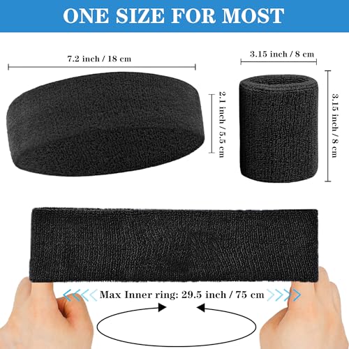 Moisture-Wicking Sweatband Set - 4 Wristbands & 2 Headbands - Black