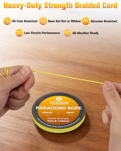 2mm Reflective Paracord Rope - Yellow, 125FT Micro String Cord
