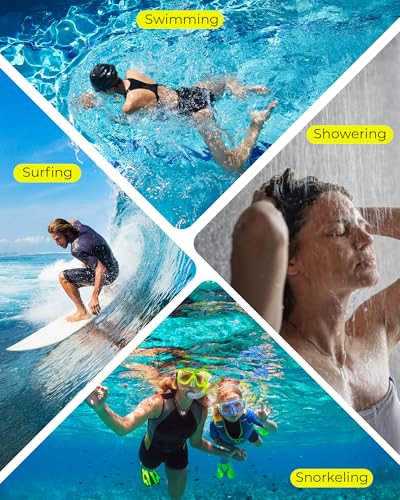 Swimming Earplugs - Waterproof Silicone Ear Protection - 3 Pairs, Black, Gray, Blue