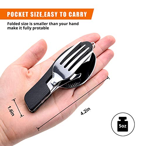 HIKENTURE 2-Pack Black Camping Utensils 4-in-1 Foldable Spoon Fork Knife Set