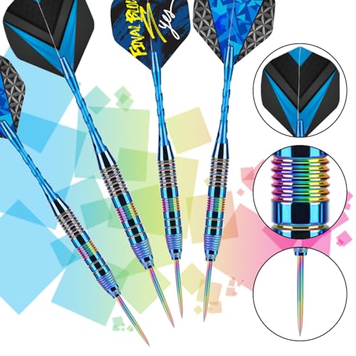 Trecynd Blue Metal Tip Darts Set with Aluminum Shafts & Extra Flights - 22g Professional Steel Tip Darts for Beginners & Pros