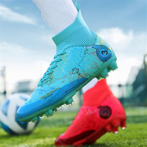 Kids Soccer Shoes Boys Football Cleats - 6 Big Kid Red Turquoise