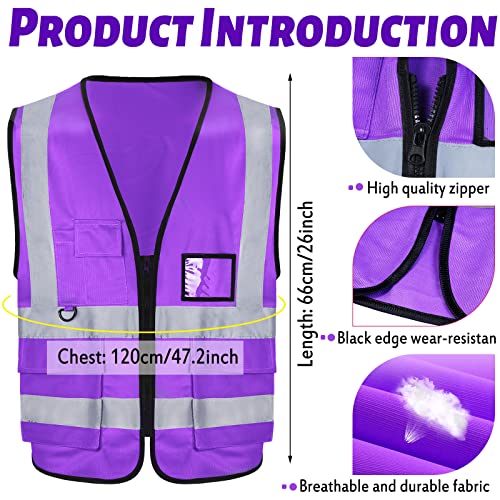 EBOOT 10 Pcs Safety Vests High Visibility Safety Vest with Reflective Strips for Construction Outdoor Running Cycling Walking at Night(Purple)
