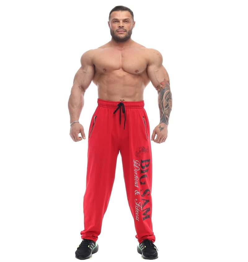 Men's Bodybuilding Workout Comfort Design Baggy Muscle Trackpants (Red, XL)