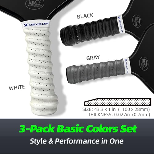 Ribbed Pickleball Overgrip Tape - Non-Slip Sweat-Wicking - 3 PCS Black/White/Gray