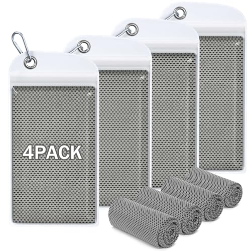 Cooling Towels for Neck & Face - 4 Pack Gray Microfiber Towel Set