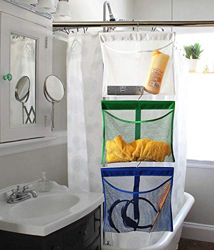 Portable Mesh Shower Caddy with Rotatable Hanger - Blue
