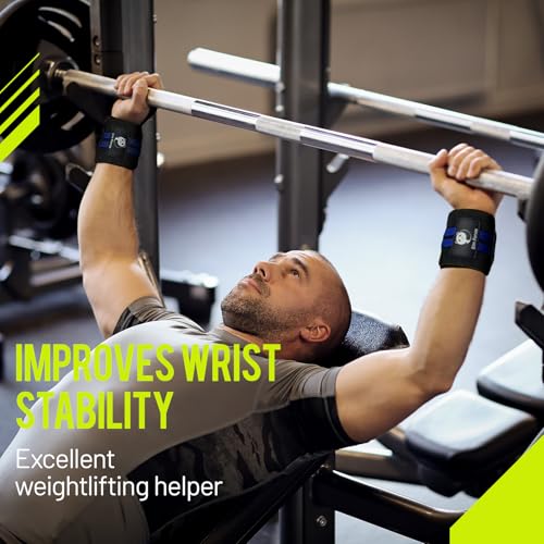 Powerlifting Wrist Wraps - Adjustable 18" Straps with Thumb Loops - Black Blue