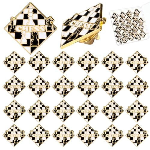 24 Pack Chess Pins with Butterfly Clasp - Black & White Gift Box