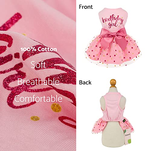 Fitwarm Medium Pink Birthday Girl Dog Tulle Dress for Small Dogs & Cats