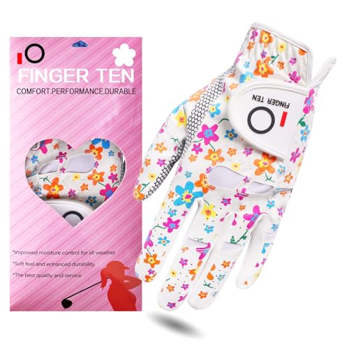 Finger Ten Women Golf Gloves - Left, Floral Pattern, Medium, Extra Grip