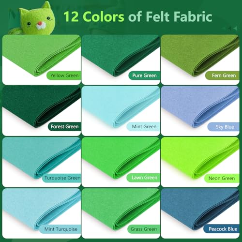 FEIYAUMI Green Series Felt Sheets 12 Pack - 8"x35" 1mm Craft Felt Fabric