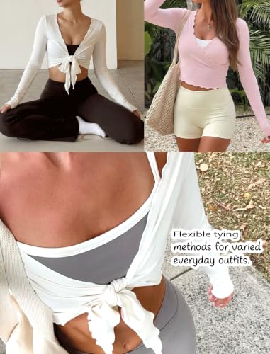 NIASHOT Women's Long Sleeve Pilates Workout Wrap Top - Pink, Medium