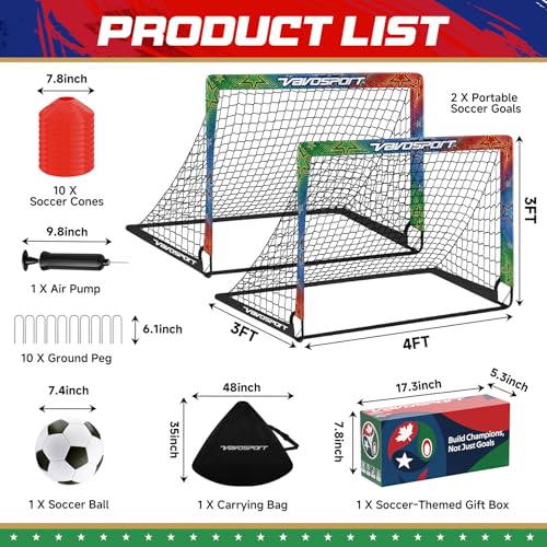 Kids Soccer Goals Set - 2 Portable Pop Up Goals with Gear, World Cup