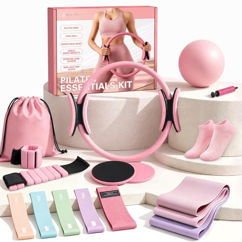 19-Piece Pilates Kit for Home Workouts - Ring, Ball, Bands & Weights
