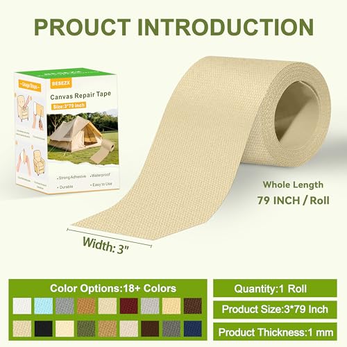 Waterproof Canvas Repair Tape - Self-Adhesive Fabric Patch, 3x79