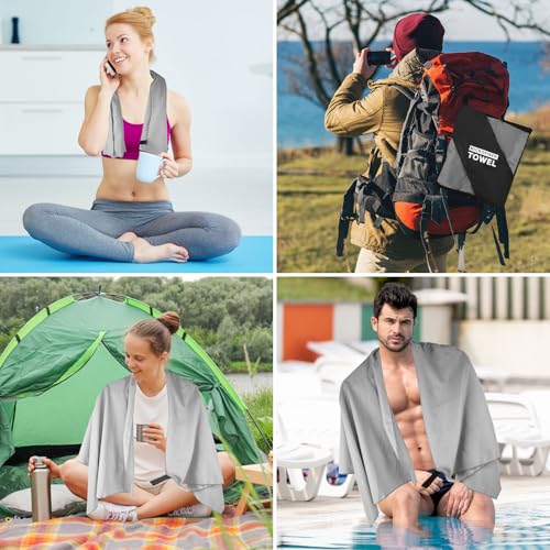 XL Microfiber Camping Towel - Quick Dry for Hiking, Beach & Travel - Light Grey, 1 Pack