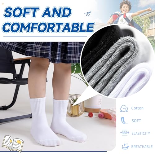 Eyean Kids Athletic Crew Socks 3-5T White, 6 Pairs - Boys & Girls School Uniform Socks