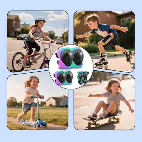 Kids Protective Gear Set Pink Blue Green S for 3-8 Years – Knee, Elbow & Wrist Guards for Skating & Cycling