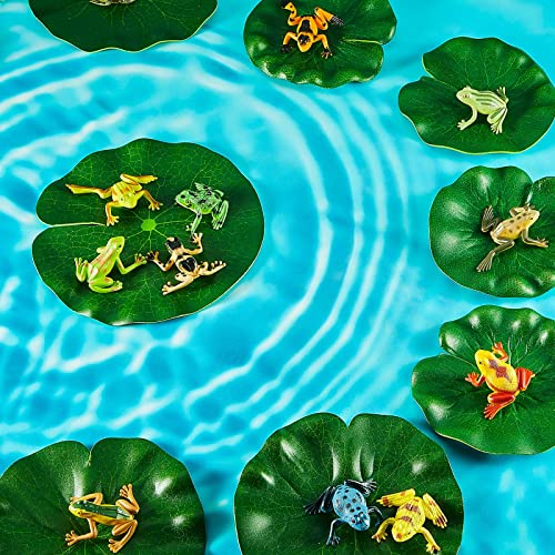 Hungdao 24 Pcs Plastic Frog Figures & Lily Pads Rainforest Toy Set (Variation 24)