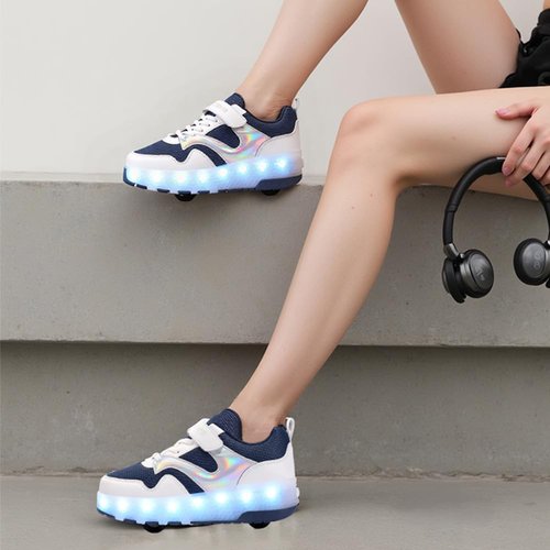 HANSYBAY Girls Roller Shoes LED Lights Up Sneakers with Wheels Removable Roller Skates Boys Beginners Trainers Skate Comfortable Sports Footwear Athletic USB Charge Sneaker Kids Gifts Size 3