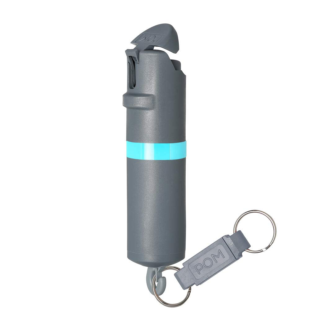 POM Pepper Spray Flip Top Snap Hook - Maximum Strength OC Spray Self Defense - Tactical Compact & Safe Design - Quick Key Release - 25 Bursts & 10 ft Range - (Group) (Black Pink, One Pack)