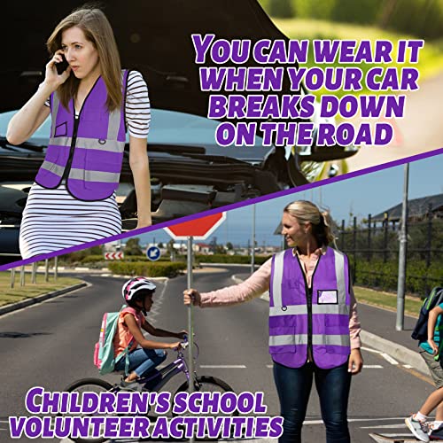 EBOOT 10 Pcs Safety Vests High Visibility Safety Vest with Reflective Strips for Construction Outdoor Running Cycling Walking at Night(Purple)