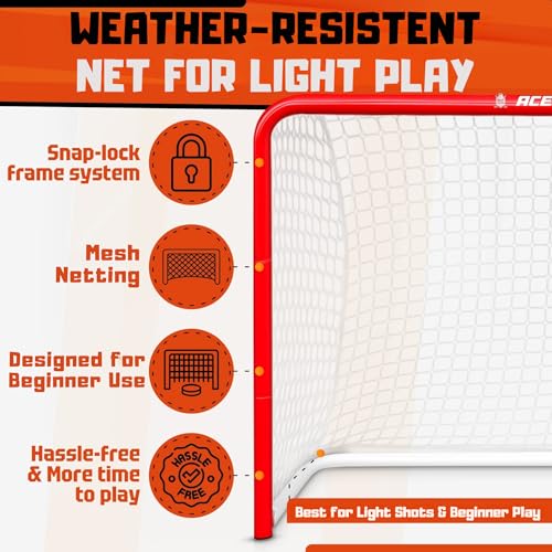 28" x 20" Steel Frame Hockey Goal - Compact Youth Practice Net