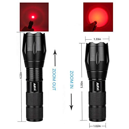 2 Pcs Powerful Red LED Flashlight - Long Range Red Hunting Light Torch, Zoombale, Waterproof, Best for Astronomy, Aviation, Night Observation