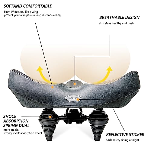 YLG Oversized Waterproof Bike Seat Replacement - Universal Fit Bicycle Saddle for Women & Men, Outdoor Variation