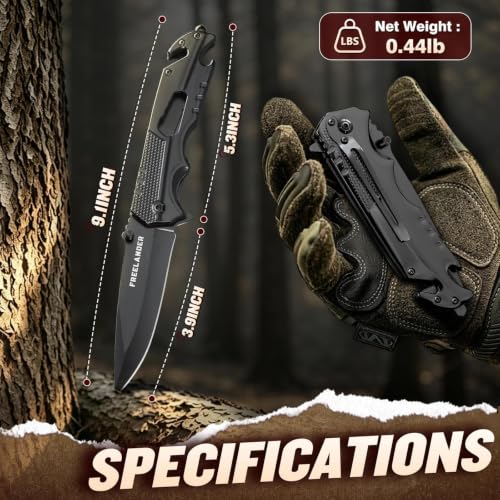Freelander Black Tactical Pocket Knife 5-in-1 EDC Folding Tool for Men
