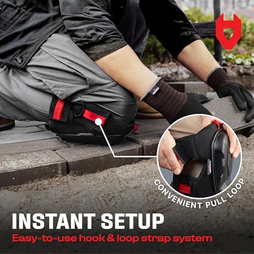 NoCry Professional Work Knee Pads for Men and Women with Non-slip Heavy Duty Cap and Ankle Support ? Soft Foam Cushion and Gel Knee Pads for Men Construction ? Easy to Fasten Kneepads with Hang Loop