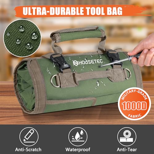 Roll Up Tool Bag-Gifts For Men Dad Husbands Him, Father's Day Birthday Gifts For Men, Heavy Duty Tool Organizer Bag With 2 Detachable Pouches Mechanic Carpenter (Green)