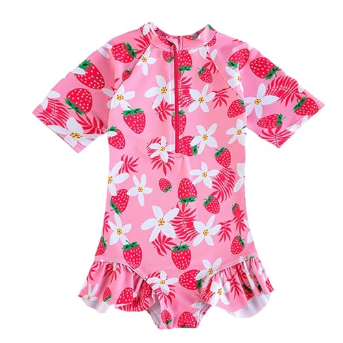 Toddler Girl Swimsuit One-Piece Rash Guard with Flower Print 1-2T - YAGATA