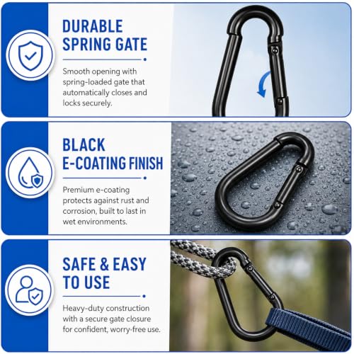 20PCS Heavy Duty Black Carabiner Clips - 1.57 Inch Snap Hooks