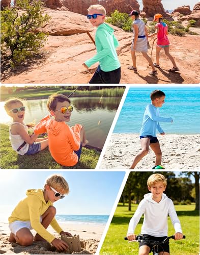 Boys Rash Guard Hoodie - UPF 50+ Long Sleeve Swim Shirt, Medium Seaweed Green