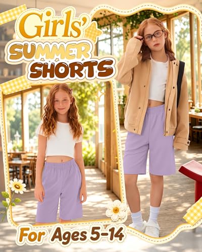 Girls' Athletic Bermuda Shorts - Light Purple, 5-6 Years