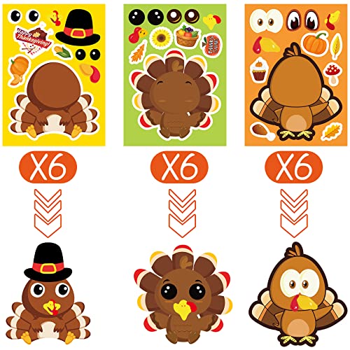 Thanksgiving Stickers for Kids - 36 Sheets Turkey Crafts