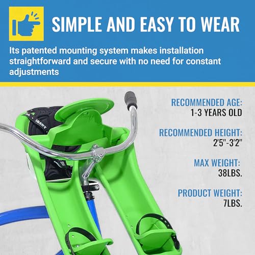 Front Mounted Child Bike Seat - Green with 3-Point Harness