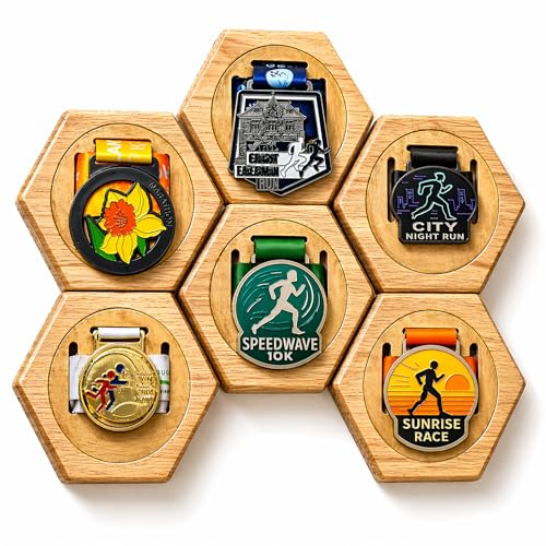 Wooden Hex Medal Holder - Honeycomb Bamboo Wall Display - 6 PCS