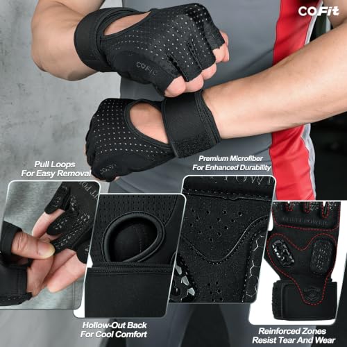 COFIT Medium Padded Workout Gloves with Wrist Support for Men Women - Gym & Weight Lifting