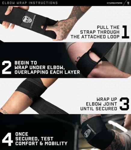 Elbow Wraps for Weightlifting - 40'' Compression Strap - Black