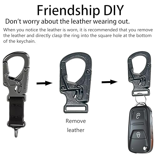 Heavy Duty Dual Lock Carabiner Keychain with PU Leather Strap - Brown