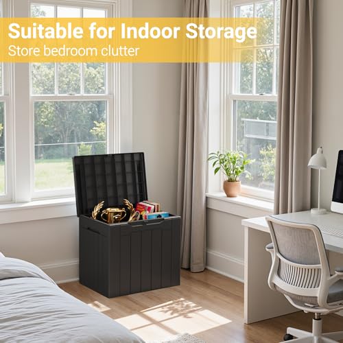 Greesum 31 Gallon Resin Deck Box Large Outdoor Storage for Patio Furniture, Garden Tools, Pool Supplies, Weatherproof and UV Resistant, Lockable, Dark Black