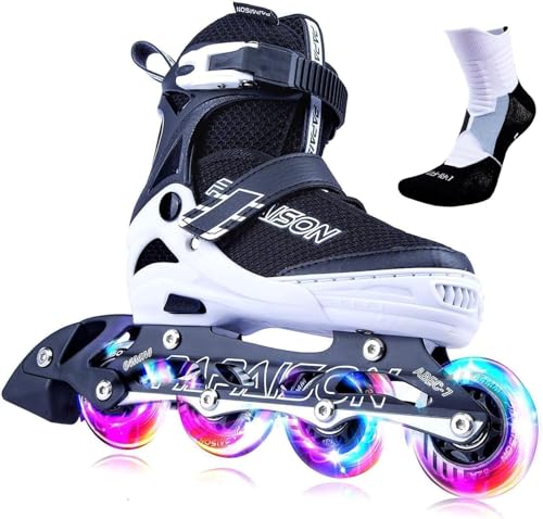Adjustable Inline Skates with Light Up Wheels - Large-Youth & Adult (B White)
