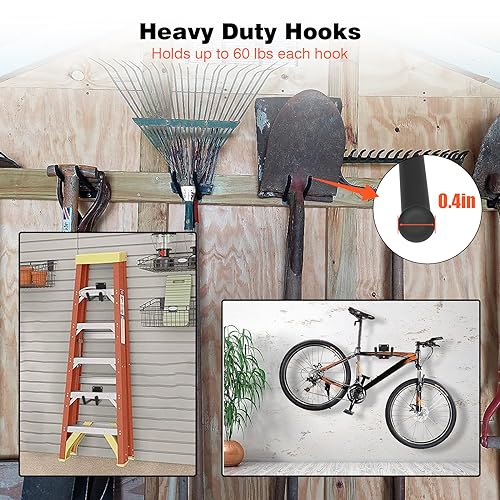 6 Packs 7.8inch Heavy Duty Garage Hooks, Garage Storage Organizer for Tool Organization, Shed Metal Utility Hooks Hanger for Tires, Bikes, Shed, Chair, Ladder, Ski and Snowboard