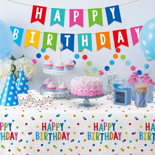 Happy Birthday Tablecloths - 3 Pack 54x108 Inch Round Dot Design