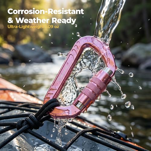 Amzonly Auto Locking Pink 3-Inch Heavy Duty Carabiner Clips 12KN/2697lbs for Camping Hiking Hammocks & Keys
